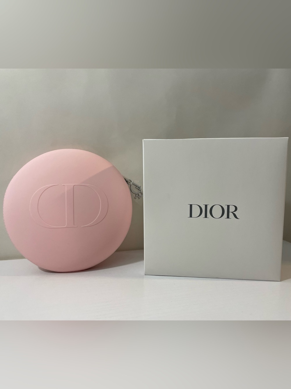 Dior Soft Pink Round Silicone Zippered Makeup Cosmetic Bag